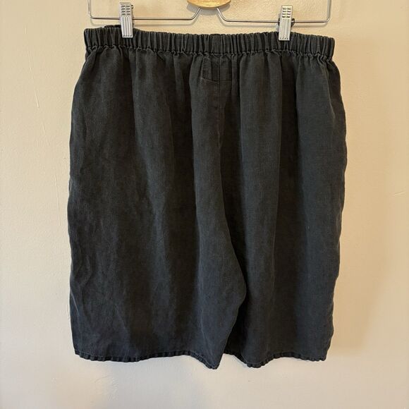 FLAX by Jeanne Engelhart 100% Linen Shorts Women Black Lagenlook Boho Sz M - Picture 2 of 4